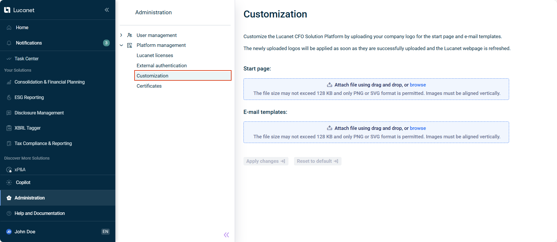 Displays the 'Customization' workspace