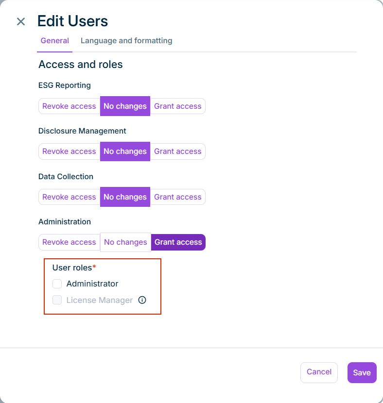 Edit user access and user roles for multiple users