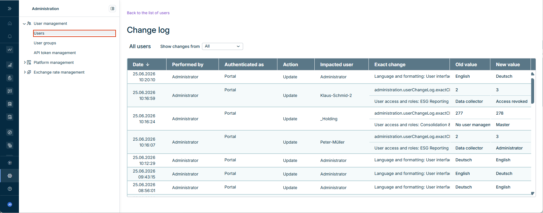 Change log for all users