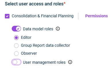 User roles for Consolidation & Financial Planning