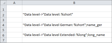 Shows an Excel section with three tilde formulas for returning attribute values
