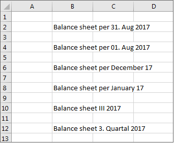 Displays the Excel worksheet with the result of the tilde formulas.