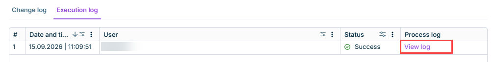 Shows the process log window that opens after clicking View log.