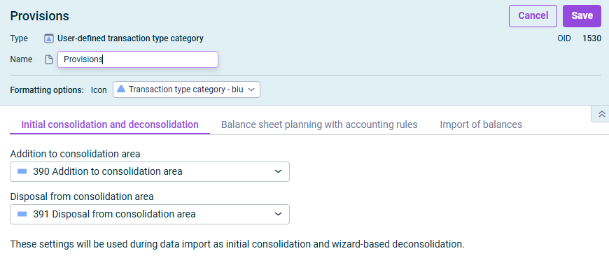 The dialog for editing a default transaction type category is displayed.