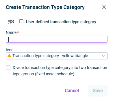 Creating a transaction type category