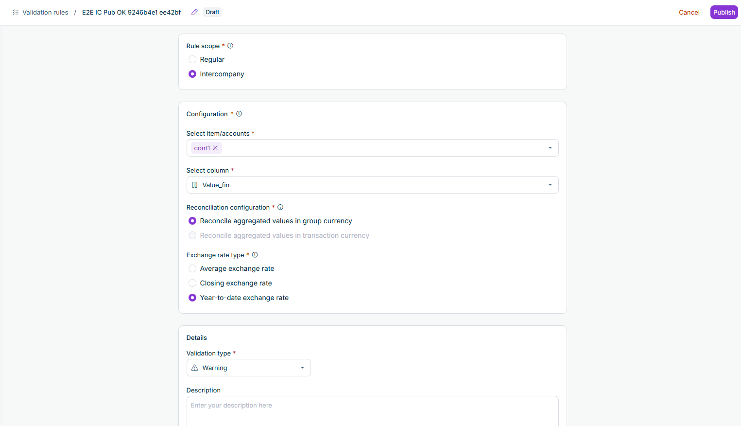 The Detail view of an intercompany validation rule is displayed.