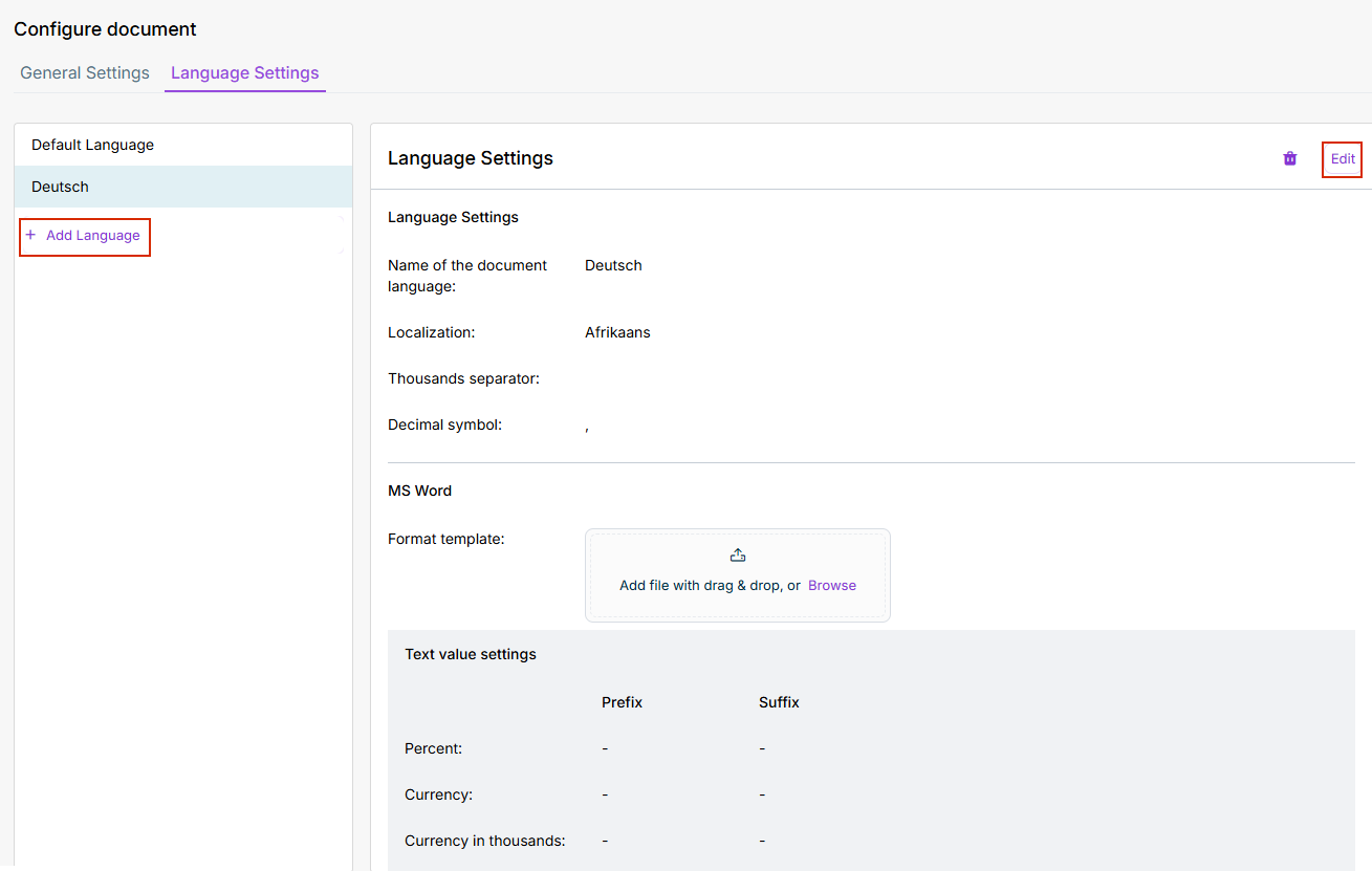 Tab 'Language Settings'