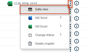 Opening the data view from the cockpit