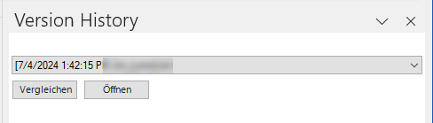 'Version History' Word window