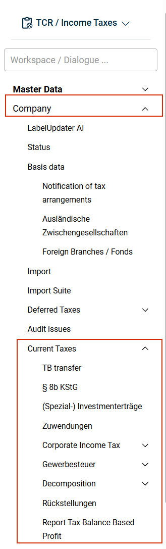'Current Taxes' functional area