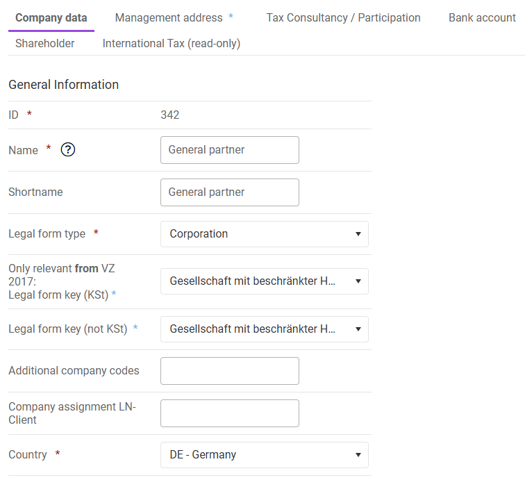 Creating limited partner under 'Master Data | Companies'