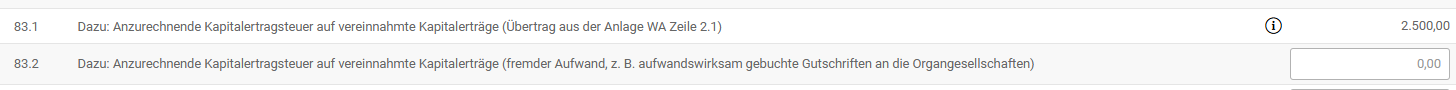Anlage WA – Zeilen 83.1 und 83.2