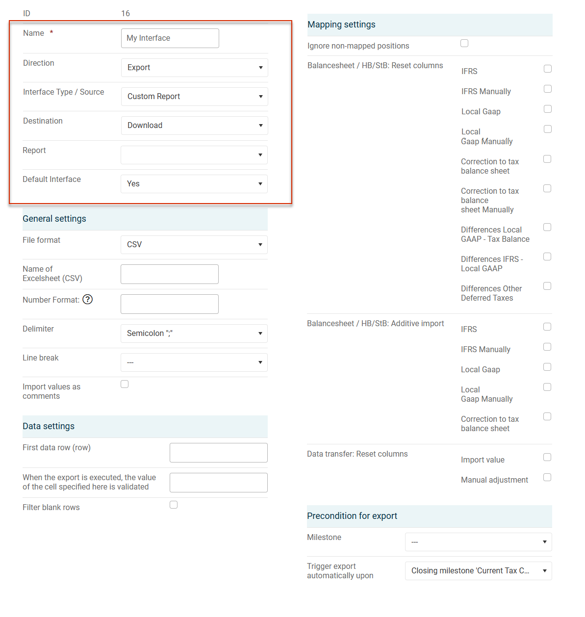 Configuring data export
