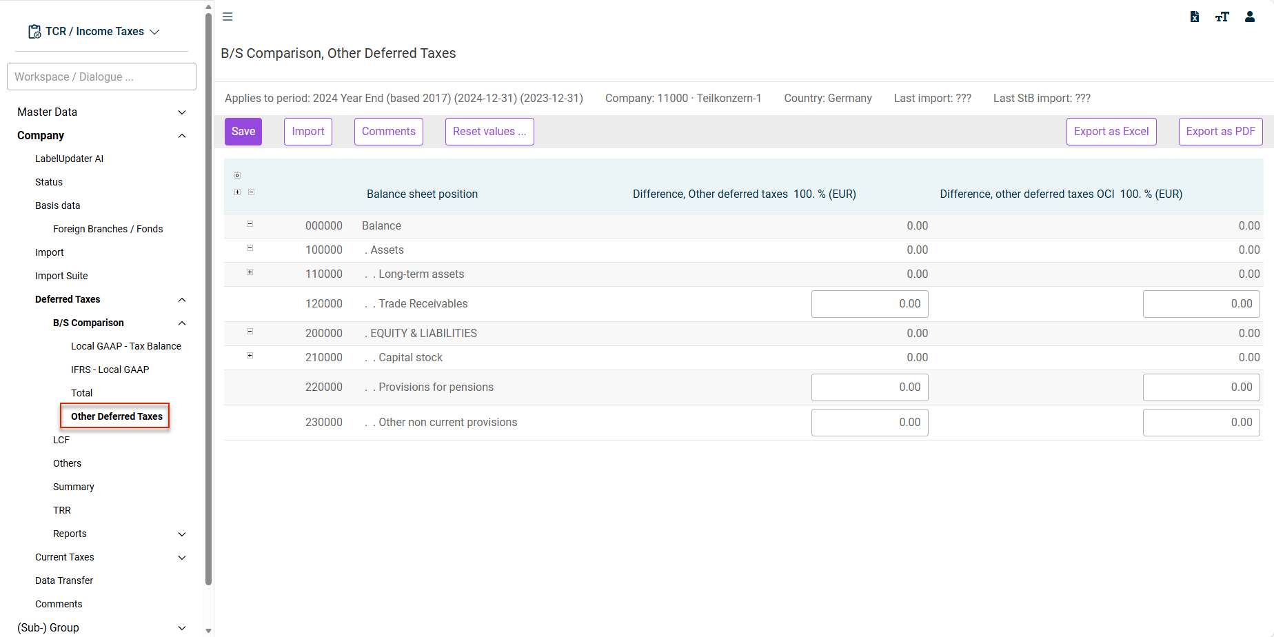 B/S Comparison - Other Deferred Taxes