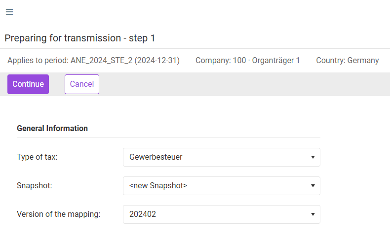 Preparing for transmission - Step 1