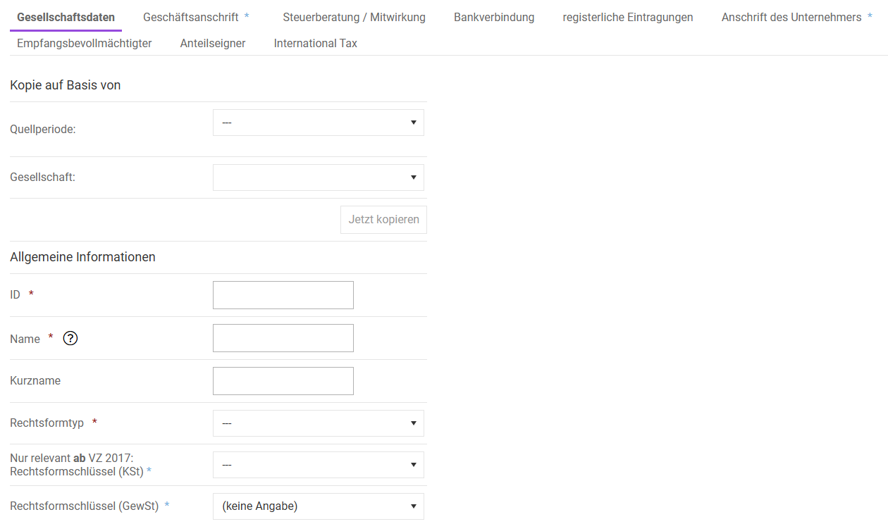 The 'Company Data' tab is displayed.