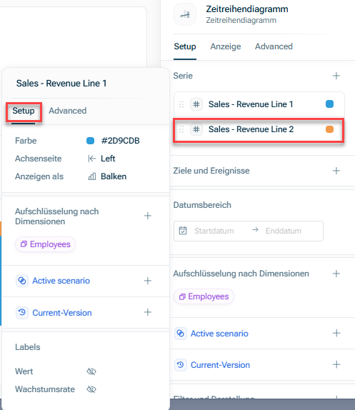 Shows the details that can be edited by clicking on a variable in the Series are. Shown is the Setup tab.