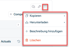 Shows the options of the three dot menu of a chat or table that can be opened in the top right corner of a visual
