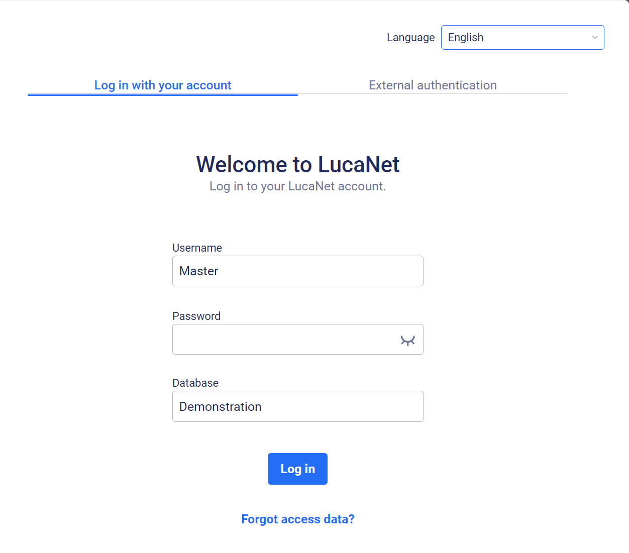 'Welcome to LucaNet' log in dialog