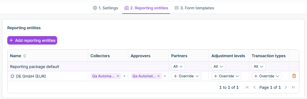 The second step in the create reporting package wizard is displayed.