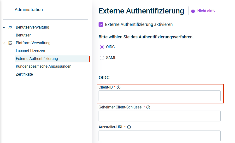 Zeigt das Feld 'Client-ID' in Lucanet an