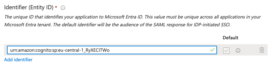 Die Entity-ID wurde in das entsprechende Feld im Azure Portal hinzugefügt.