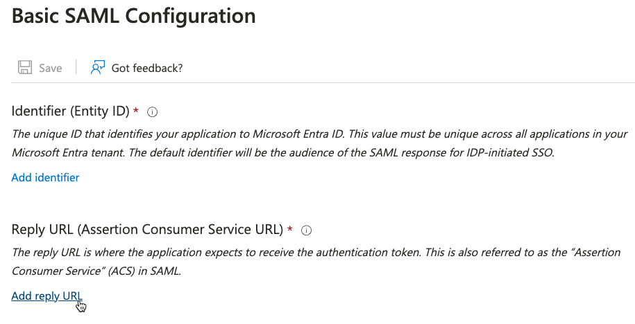 Zeigt die Schaltfläche zum Hinzufügen einer Antwort-URL im Azure Portal an