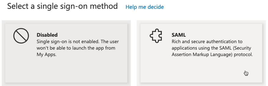 Zeigt die Option zur Auswahl von 'SAML' als Single-Sign-On-Methode an.