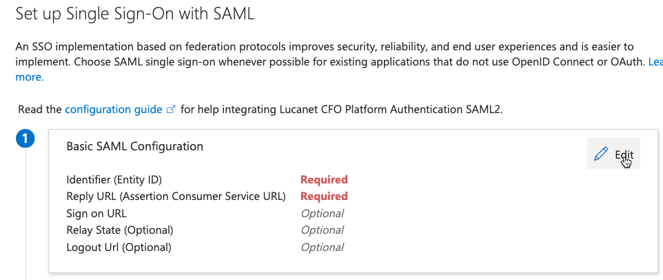 Zeigt die Optionen für die grundlegende SAML-Konfiguration auf der Seite 'Set up Single Sign-On with SAML' an