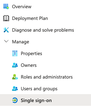 Zeigt den Menübefehl für den Arbeitsbereich 'Single sign-on' im Azure Portal an