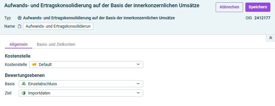 Aufwands- und Ertragskonsolidierung auf der Basis der innerkonzernlichen Umsätze: Reiter 'Allgemein'