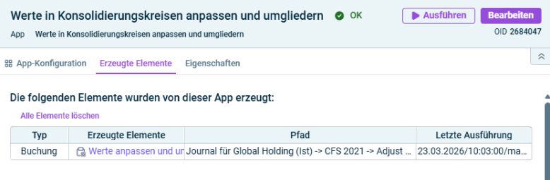 Hier wird der Reiter 'Erzeugte Elemente' beschrieben.