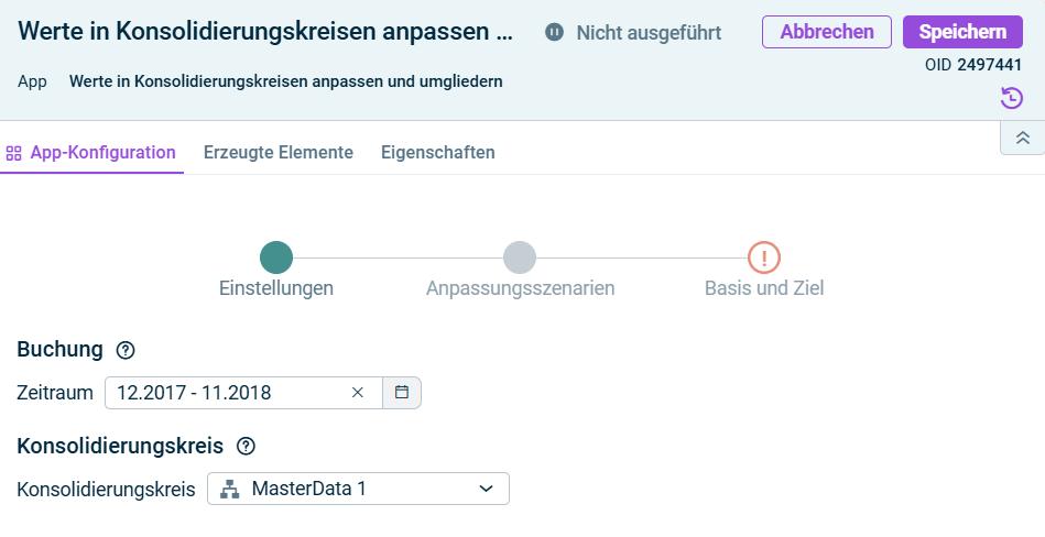 Hier wird der Schritt Einstellungen beschrieben.
