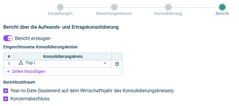 Zeigt den Schritt 'Bericht'