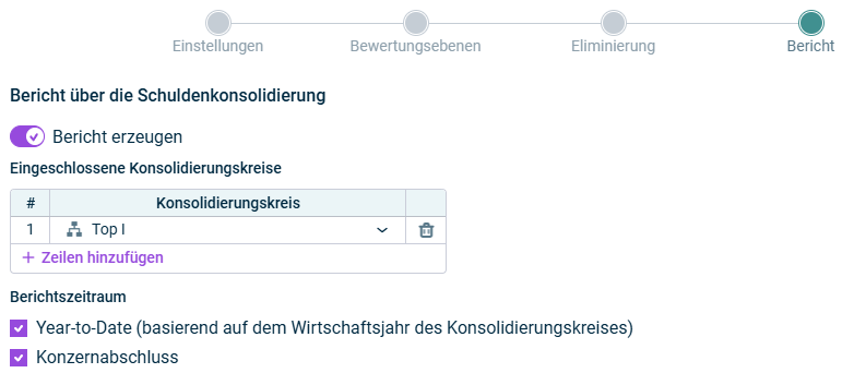 Zeigt den Schritt 'Bericht'