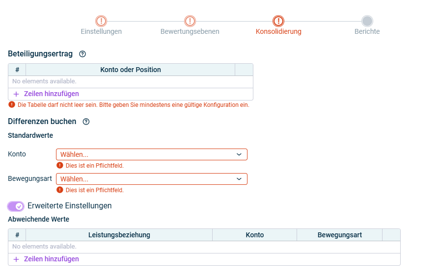 Dies ist der Schritt 'Konsolidierung' für die Konsolidierung der Beteiligungserträge.