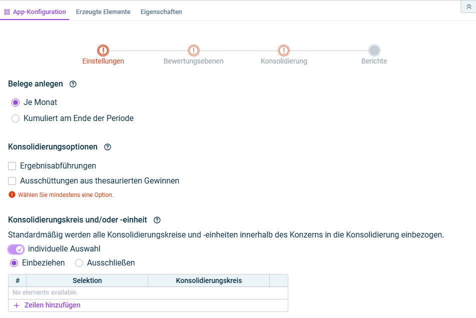 Dies sind die Einstellungen für Beteiligungserträge.