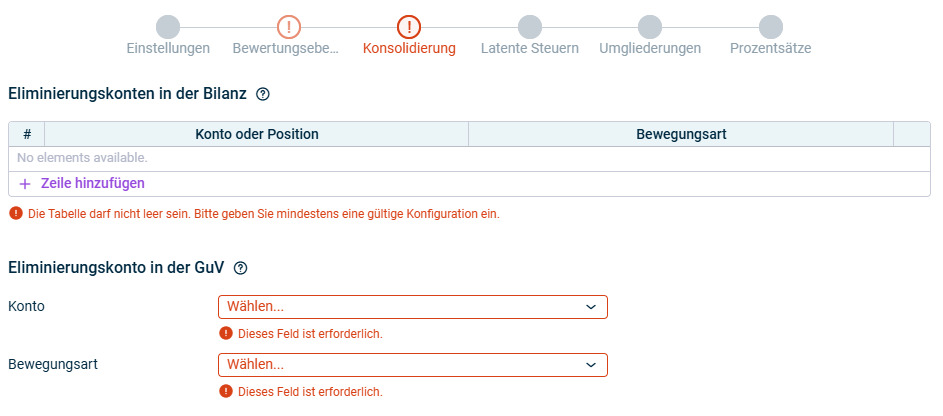 Zeigt den Schritt 'Eliminierung' der App Zwischenergebniseliminierung im Umlaufvermögen