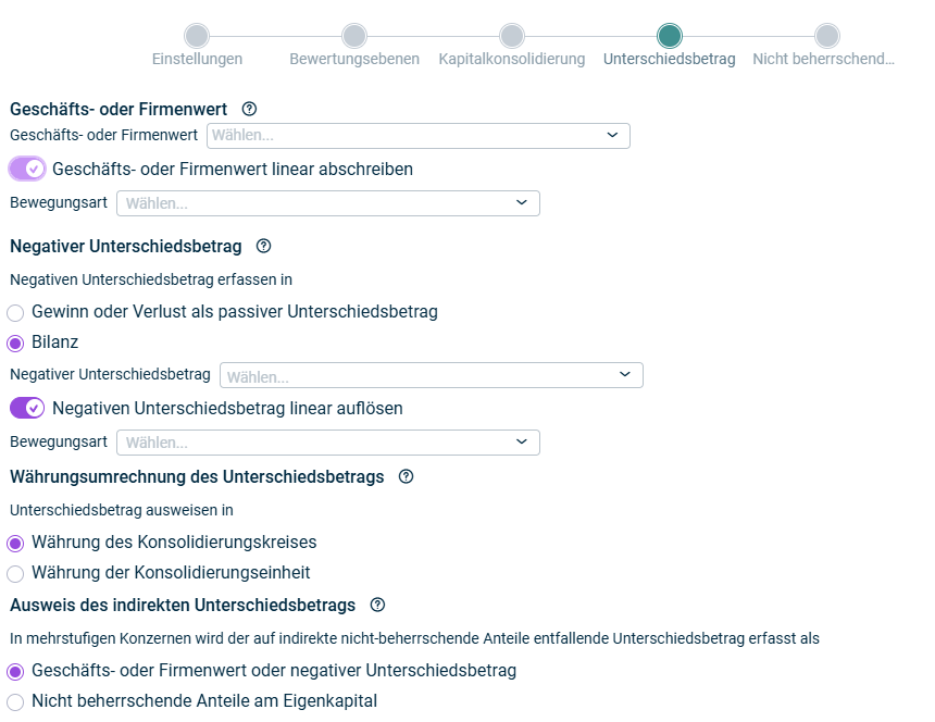Zeigt den Schritt 'Unterschiedsbetrag'