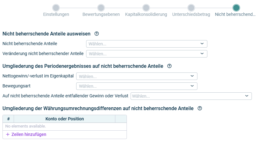 Zeigt den Schritt 'Nicht beherrschende Anteile'