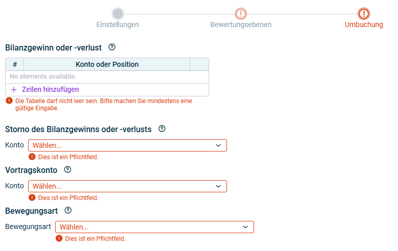 Zeigt den Schritt 'Umbuchung'