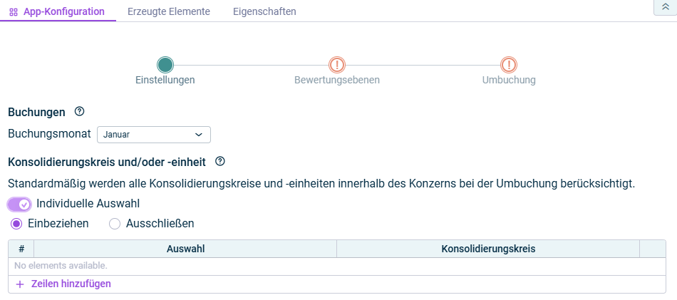 Zeigt den Schritt 'Einstellungen'