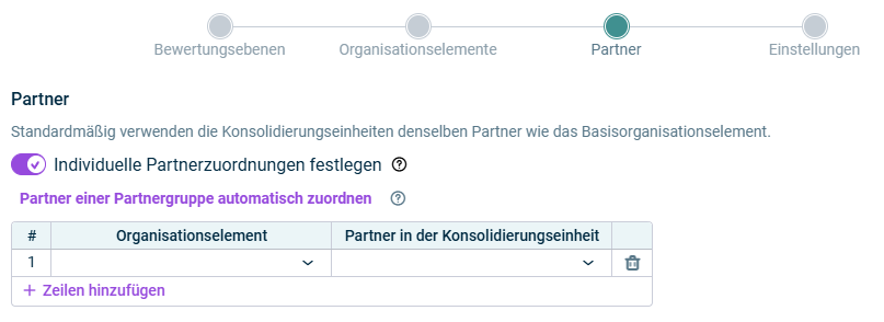 Zeigt den Schritt 'Partner' der Datenübernahme und Quotierung.