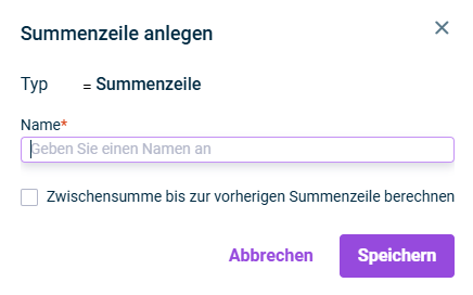 Zeigt den Dialog 'Summenzeile anlegen'