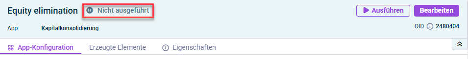 Zeigt die den oberen Bereich der Detailansicht einer App. Markiert ist der angezeigte Ausführungsstatus