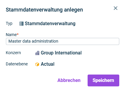 Zeigt den Dialog 'Stammdatenverwaltung anlegen'