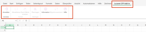 CFP Add-in Ribbon-Menü in MS Excel