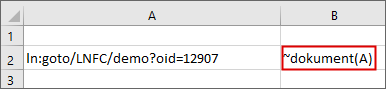 Zeigt einen Excel-Ausschnitt mit einer Tildeformel ~Dokument