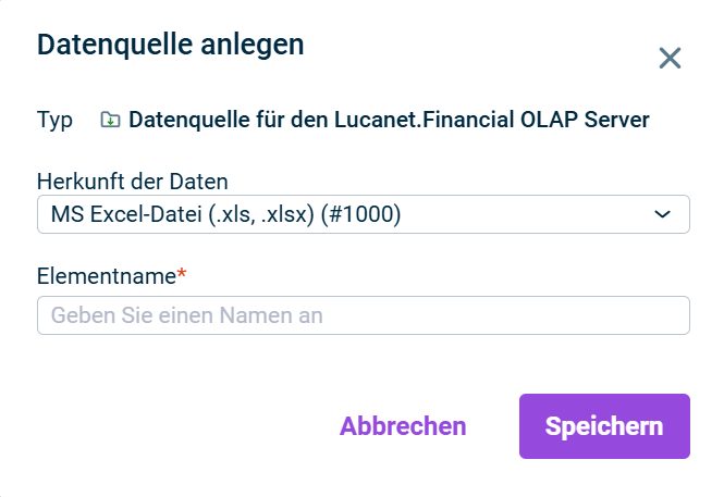 Dialog 'Datenquelle anlegen'