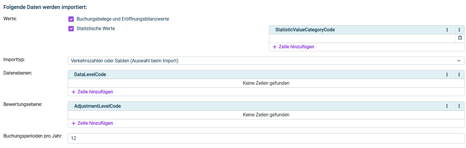 Importoptionen für Daten